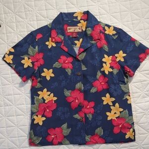 Caribbean Joe Floral Button Down Shirt - Navy, Red, Yellow